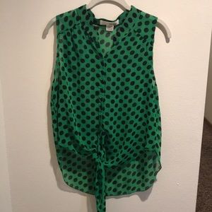 Polka Dot Green sheer sleeveless blouse